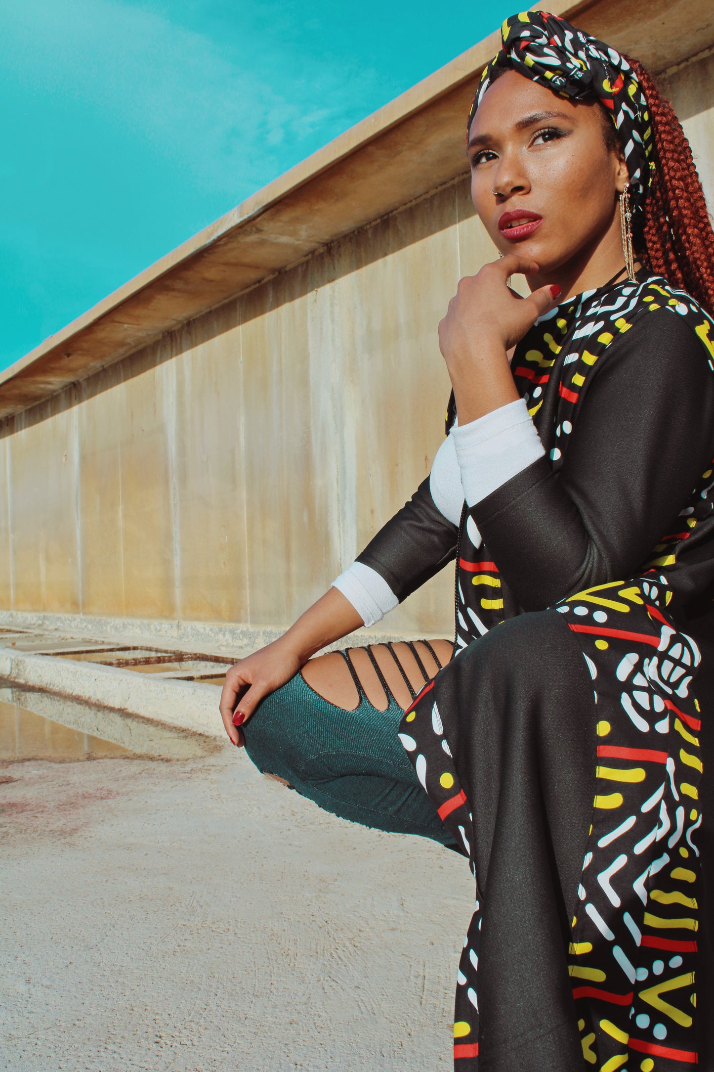 Chaqueta de corte largo con cremallera y turbante a juego Wax sintético