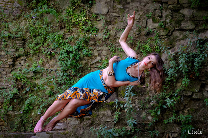 Falda larga con volante y top