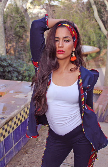 Conjunto de chaqueta ligera manga larga, leggins de tiro alto con estampado lateral y diadema a juego