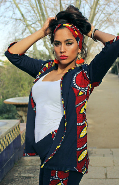 Conjunto de chaqueta ligera manga larga, leggins de tiro alto con estampado lateral y diadema a juego