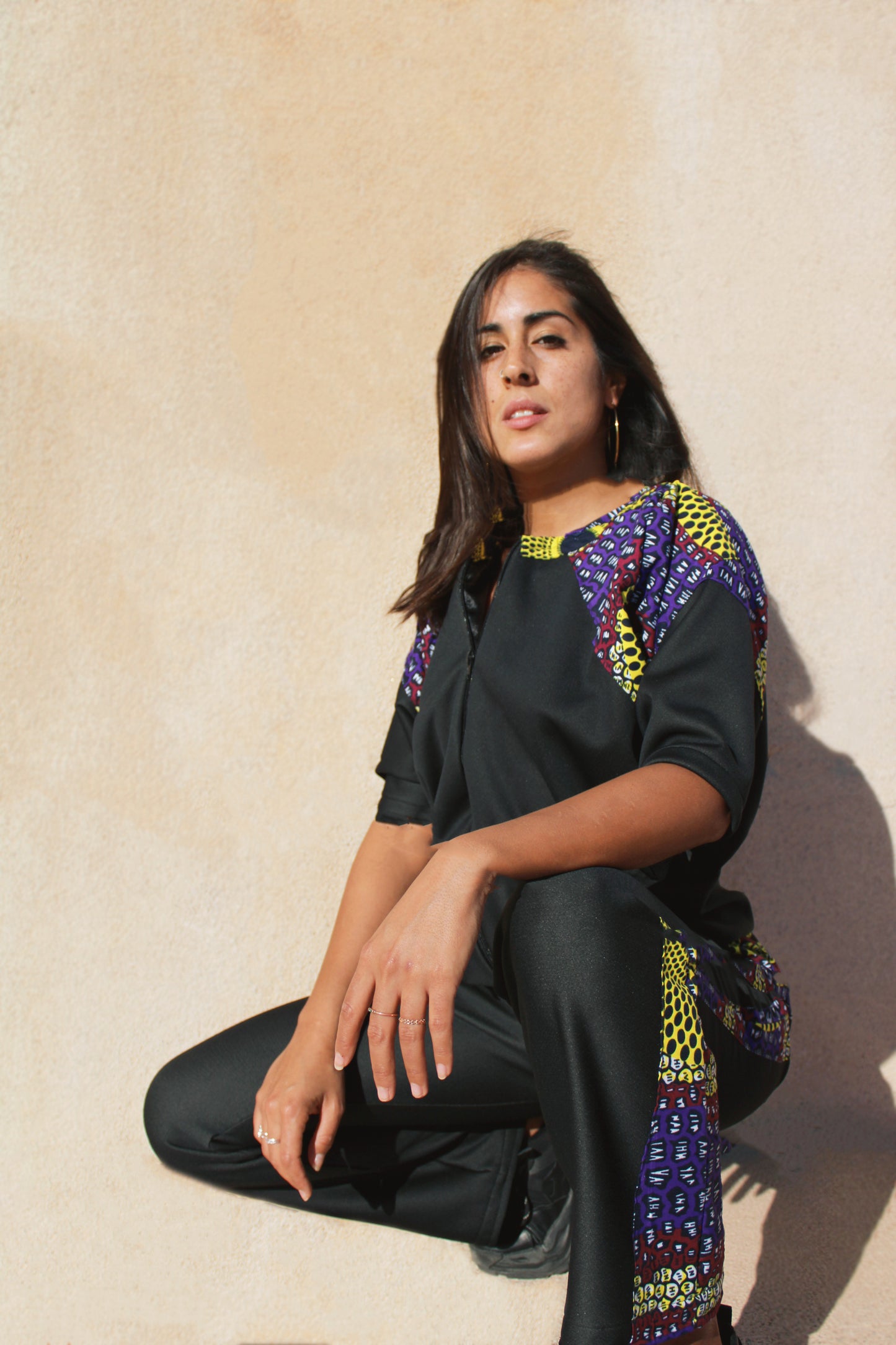 Bomber de manga 3/4 y pantalón campana con estampado lateral Wax