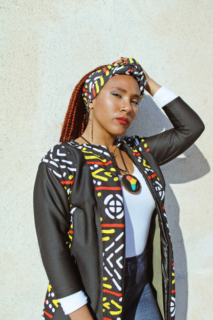 Chaqueta de corte largo con cremallera y turbante a juego Wax sintético