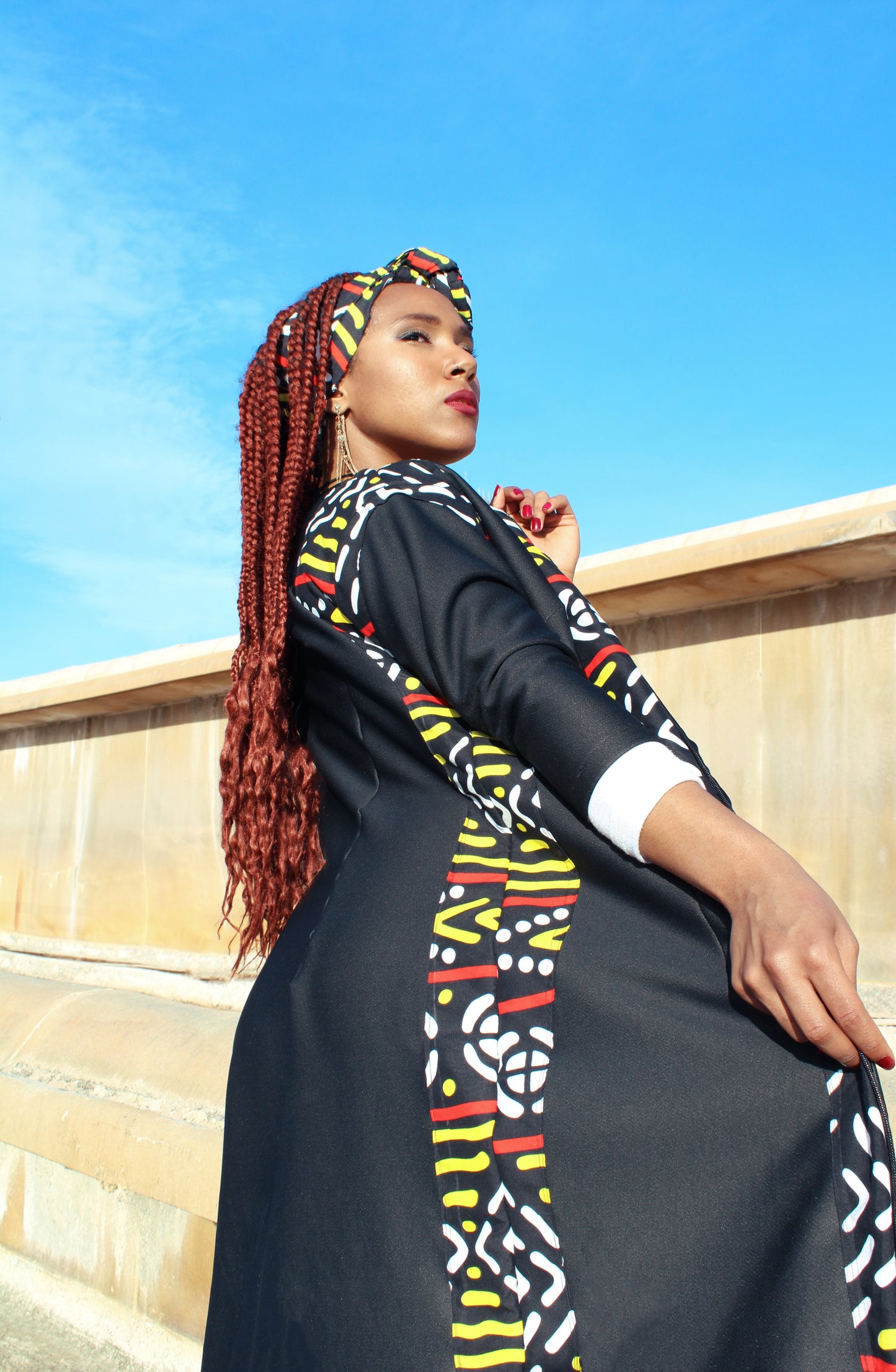 Chaqueta de corte largo con cremallera y turbante a juego Wax sintético