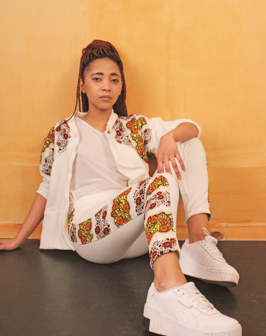 Conjunto Chaqueta de manga 3/4 con cremallera y leggins de cintura ancha 100% algodon Wax