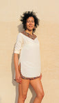 Vestido blusa manga larga con detalles de estampado wax