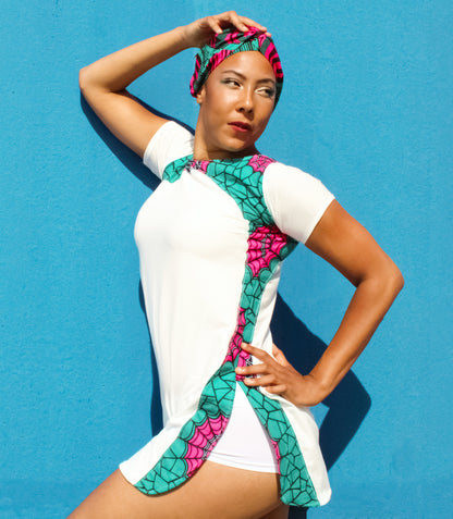 Vestido camiseta con manga corta estampado Wax algodon 100% Eco