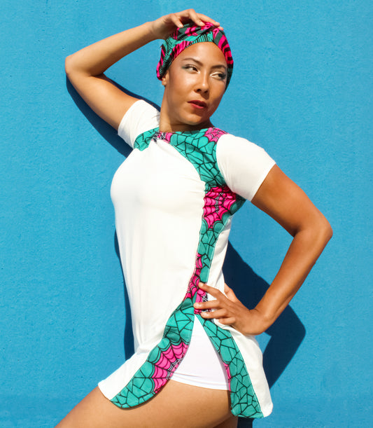 Vestido camiseta con manga corta estampado Wax algodon 100% Eco