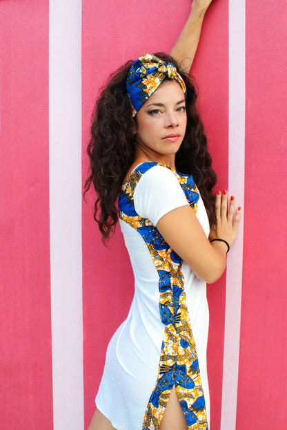 Vestido camiseta corto con estampado Wax y diadema