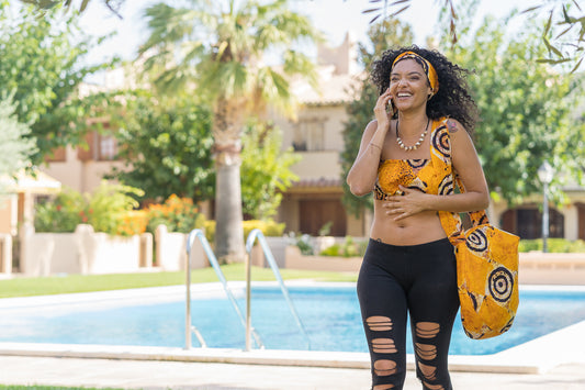 Conjunto de bolso redondo deportivo, top corto sin tirantes y diadema a juego